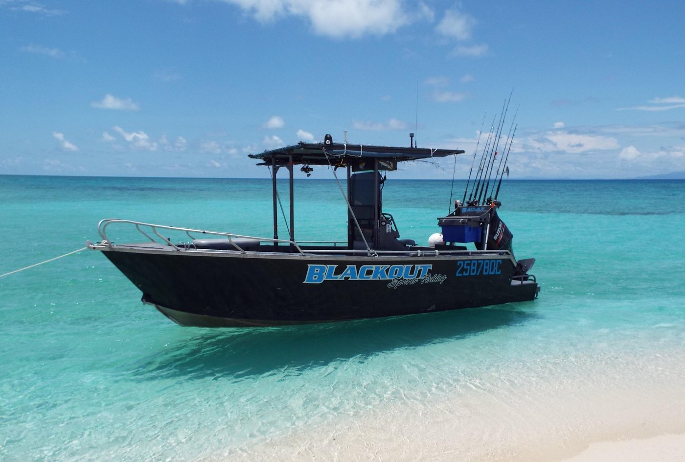 The Blackout Sportsfishing boat — a custom Badjcraft aluminium — on Far North Queensland water