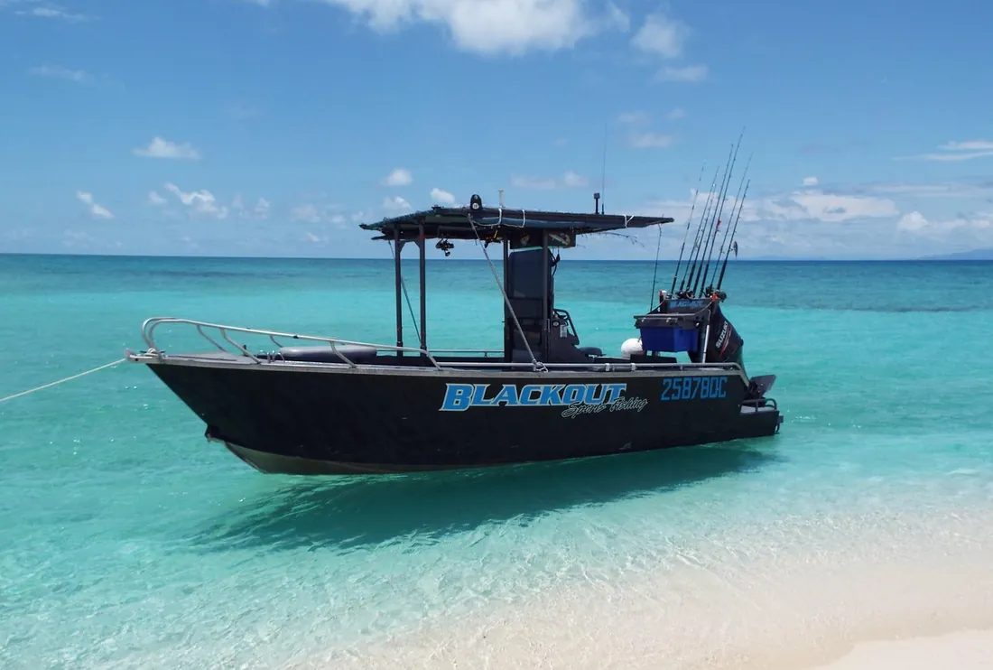 The Blackout Sportsfishing boat — a custom Badjcraft aluminium — on Far North Queensland water